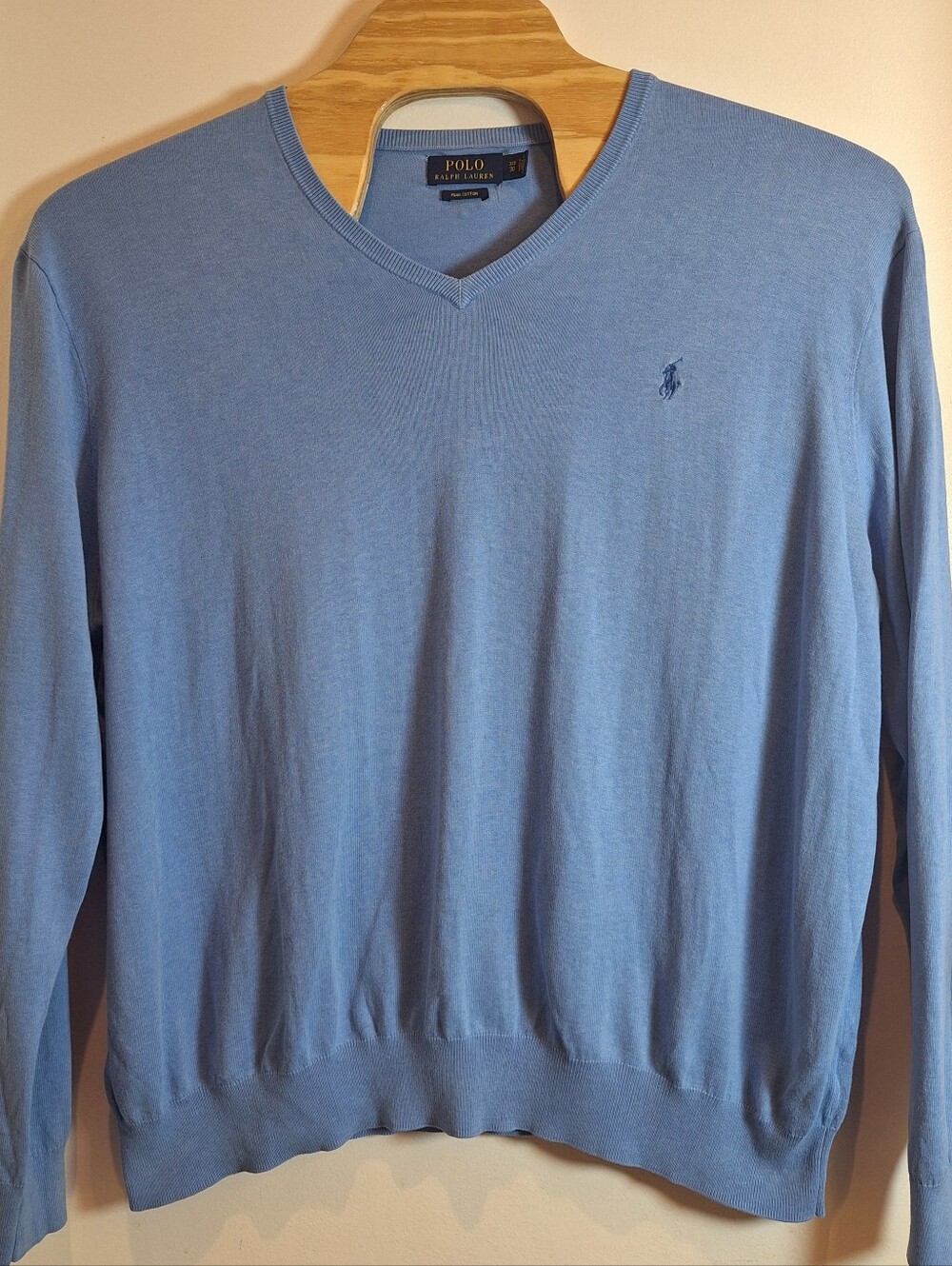 Polo Ralph Lauren Pima Cotton V Neck Sweater Mens 3XB Light Blue Pony Pullover